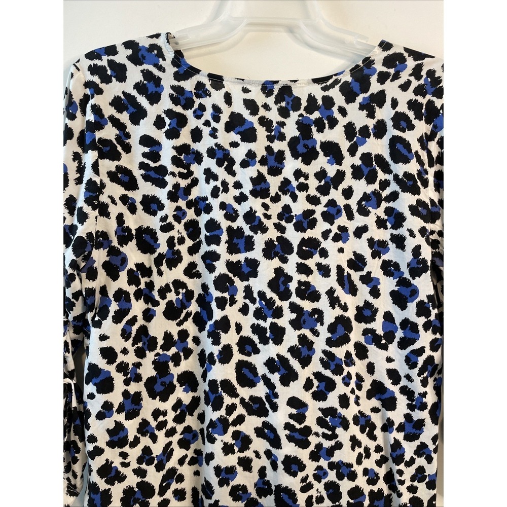 Grand & Greene Large Blue Leopard Print Rayon Top 3/4 Sleeve Boho Blouse - Picture 11 of 15